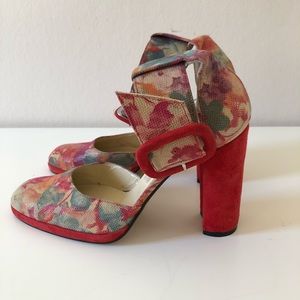 NWOT Suede Floral Ankle Strap Platform Shoe